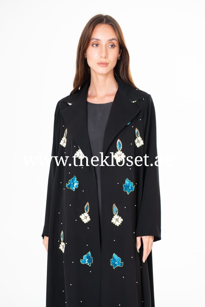 Black Floral Beaded Abaya