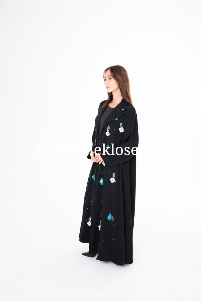 Black Floral Beaded Abaya