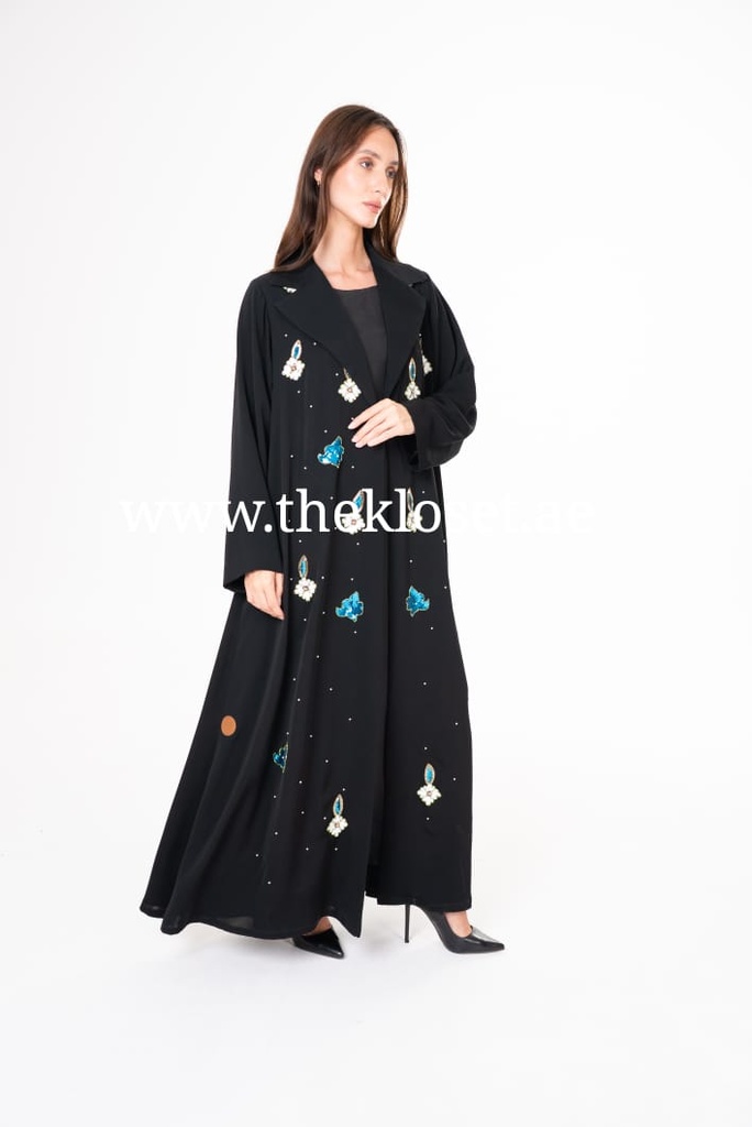Black Floral Beaded Abaya