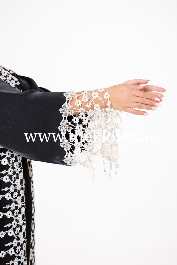 Elegance Abaya with White Flower Embroidery