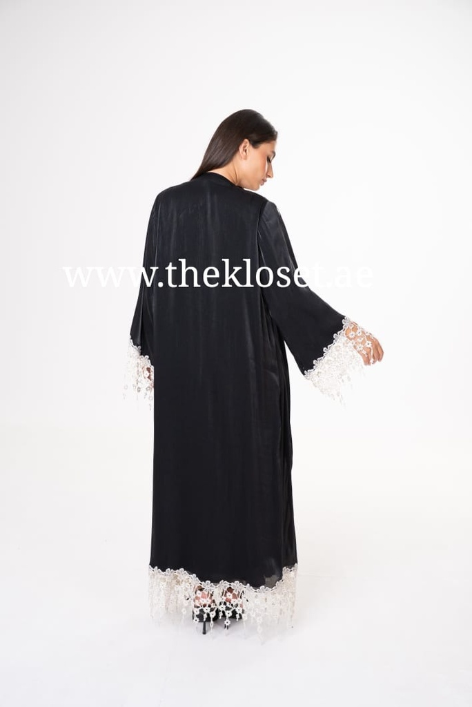 Elegance Abaya with White Flower Embroidery