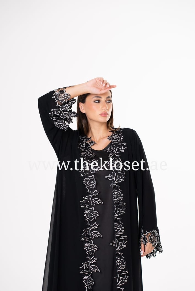 Charming Open Abaya with Sparkly Silver Beads