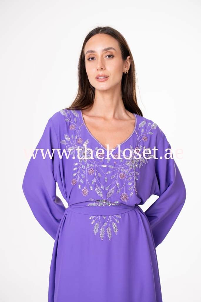 Purple Dress With Flower And Beads Design