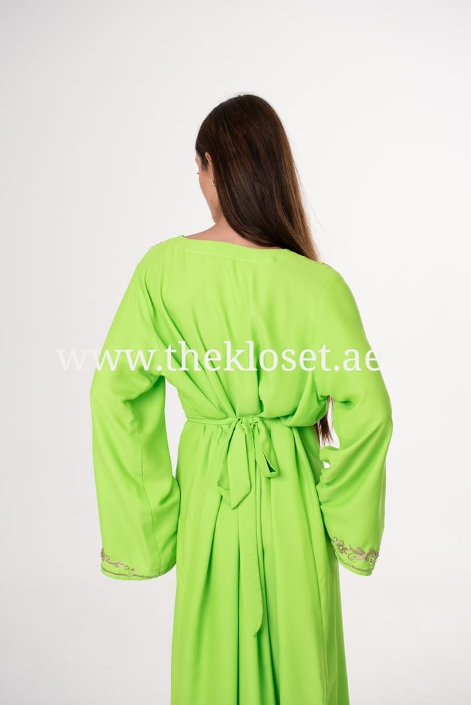 Neon Green Long Sleeve Embroidered Dress