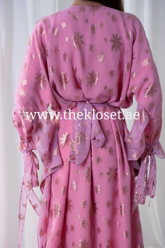 Pink butterfly style belted hand beaded thoub dress