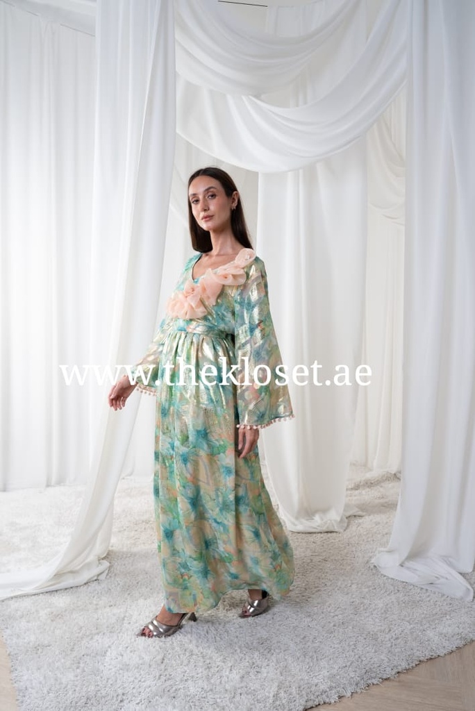 Glittery Green Flowers Tassels Dress