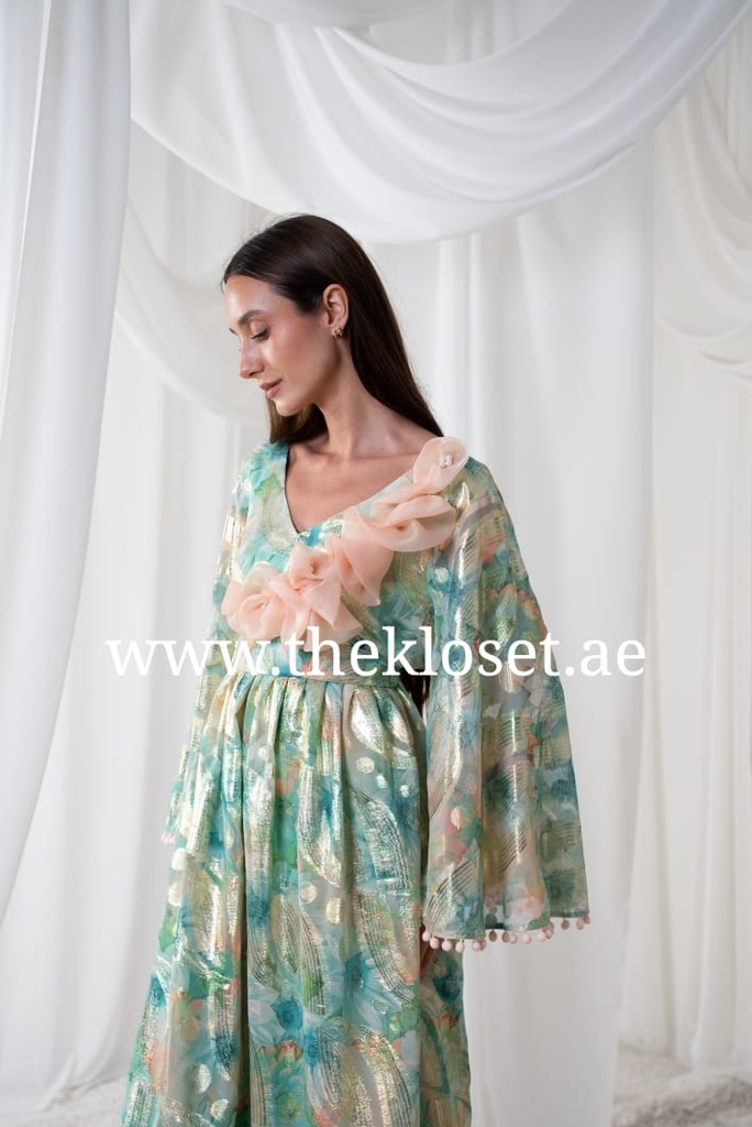 Glittery Green Flowers Tassels Dress