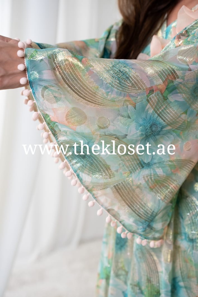 Glittery Green Flowers Tassels Dress