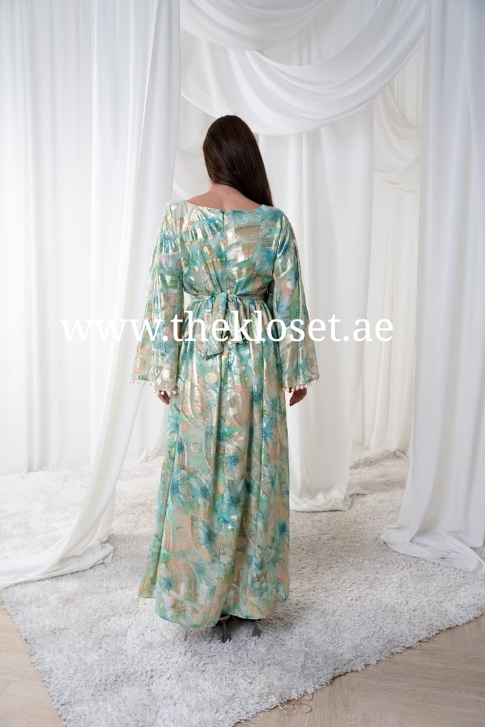 Glittery Green Flowers Tassels Dress