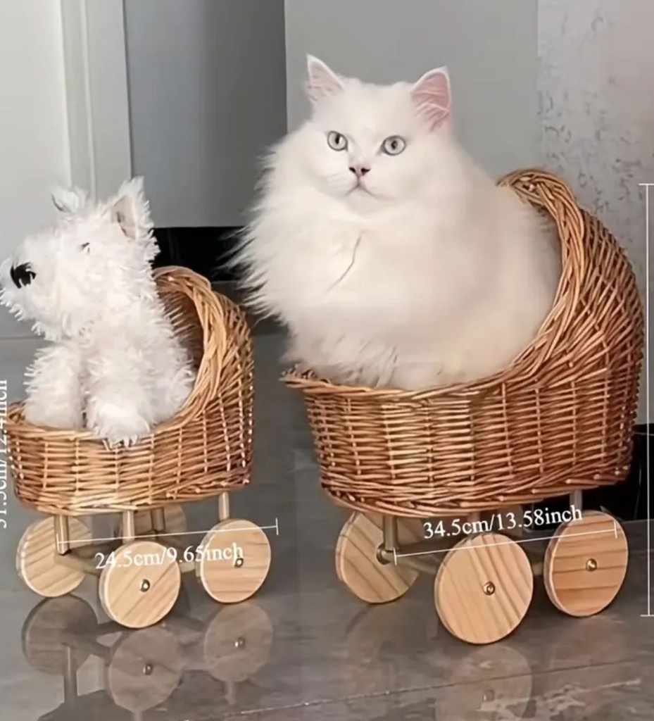 Woven Rattan Decorative Basket with Wooden Wheels