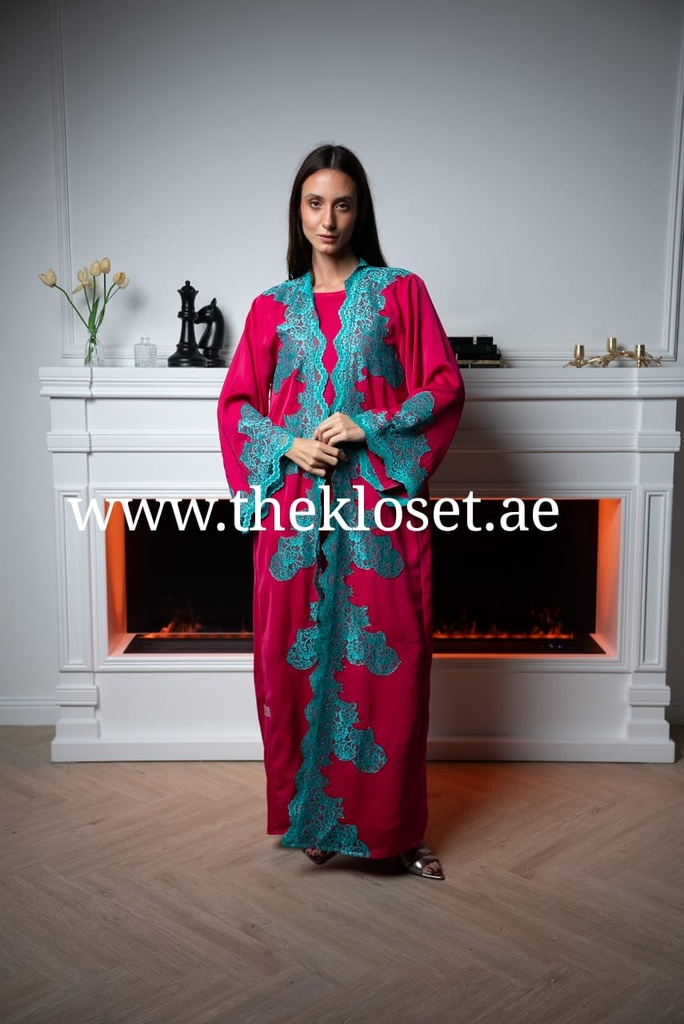 Scarlet Lace Abaya, Gown And Scarf Set 