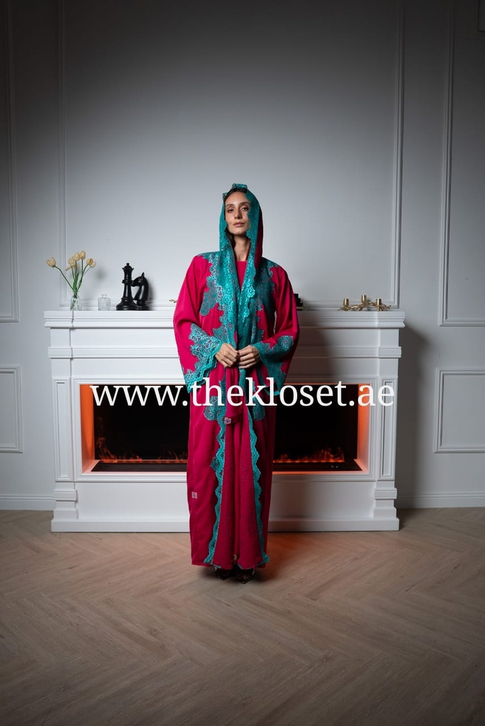 Scarlet Lace Abaya, Gown And Scarf Set 