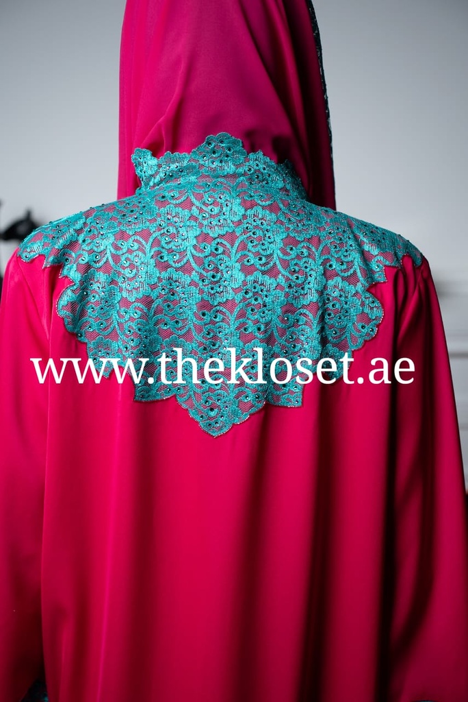 Scarlet Lace Abaya, Gown And Scarf Set 