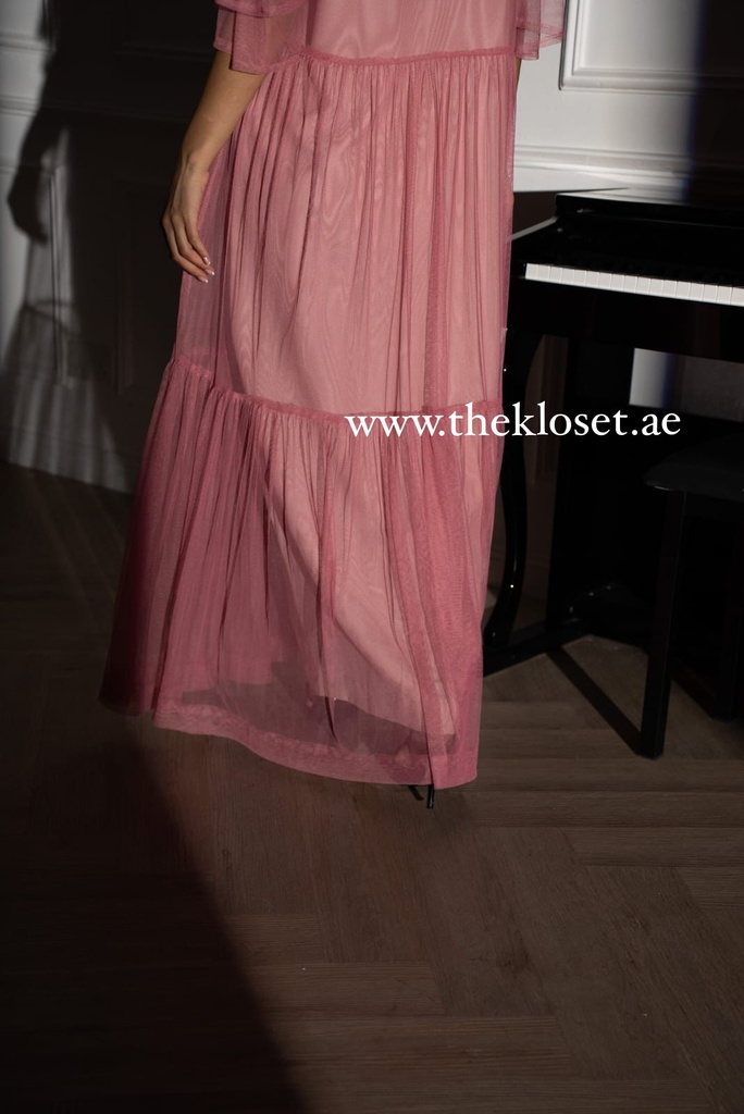 FRILLY MESH LONG DRESS