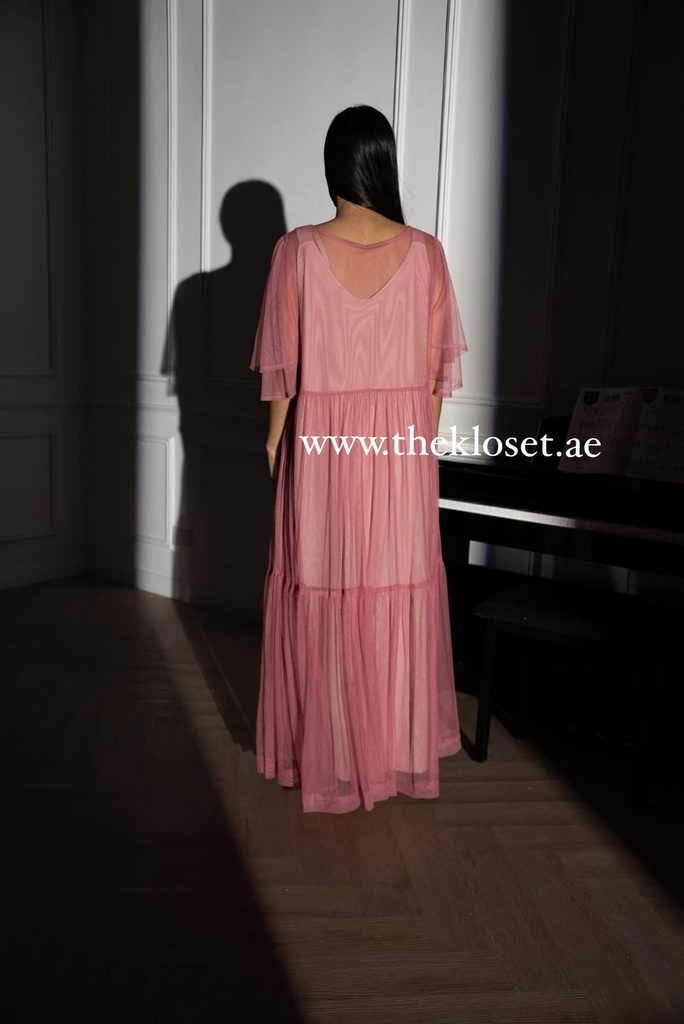 FRILLY MESH LONG DRESS