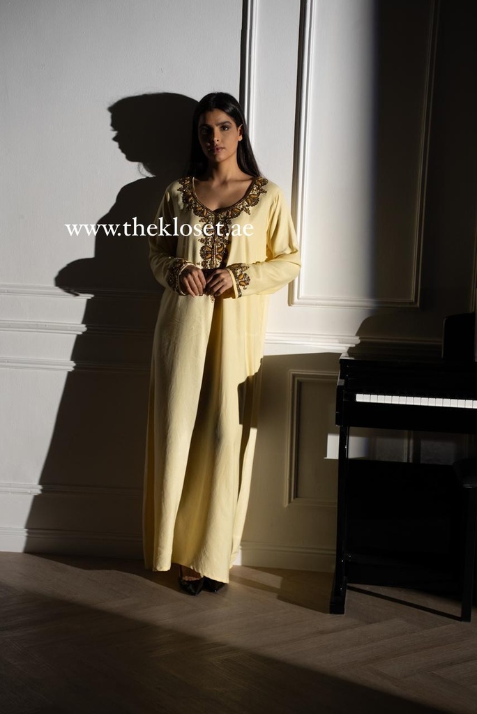 Chic Yellow Dress With Embroidery Bead 