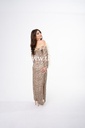 Golden Beaded Feather Evening Dress