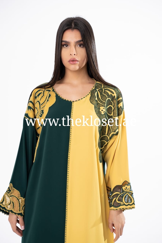 Floral Embroidered Dress​ Adorned with shimmering rhinestones