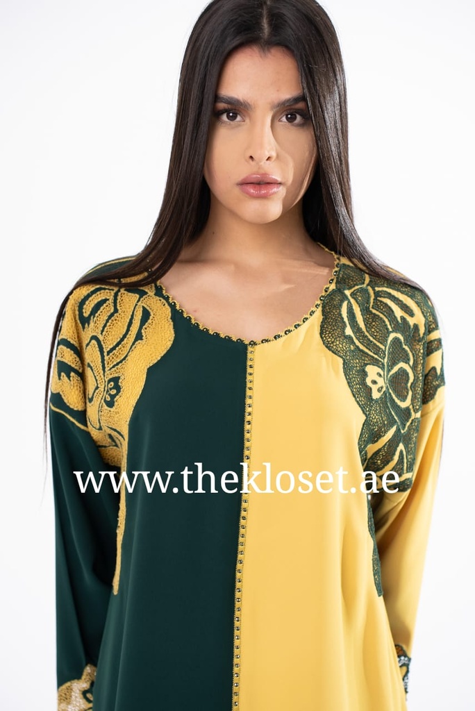 Floral Embroidered Dress​ Adorned with shimmering rhinestones