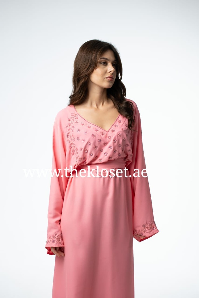 Pink Dress With Embroidered Neckline 