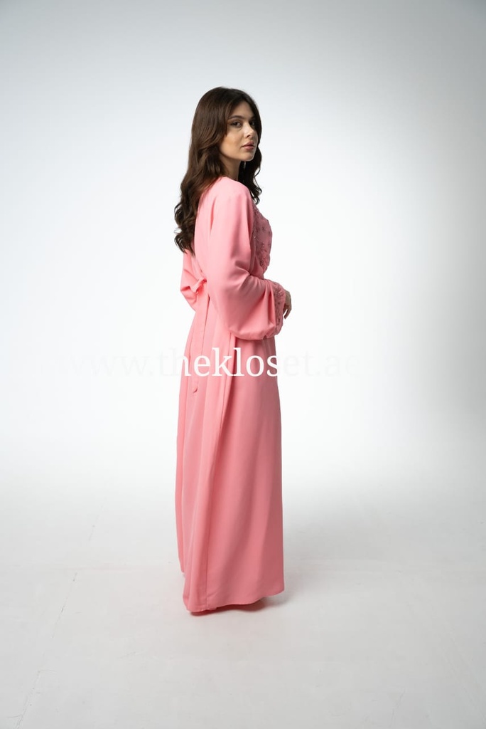 Pink Dress With Embroidered Neckline 