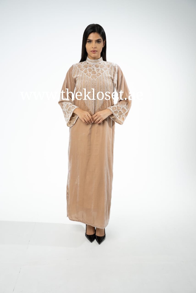 Luxurious high neck hand beaded velvet Dress