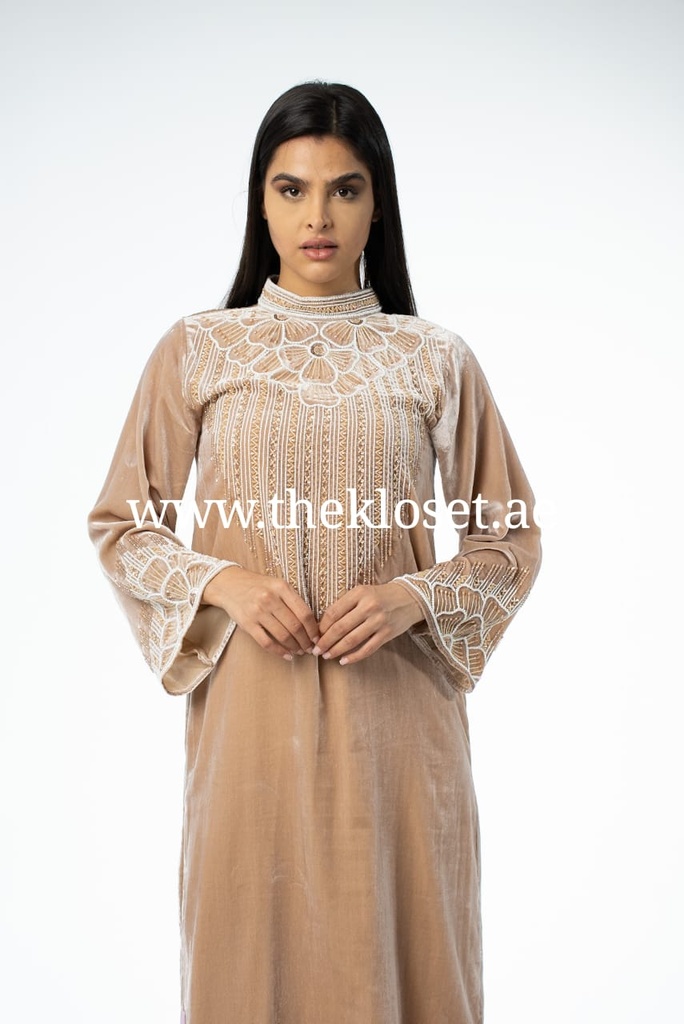 Luxurious high neck hand beaded velvet Dress