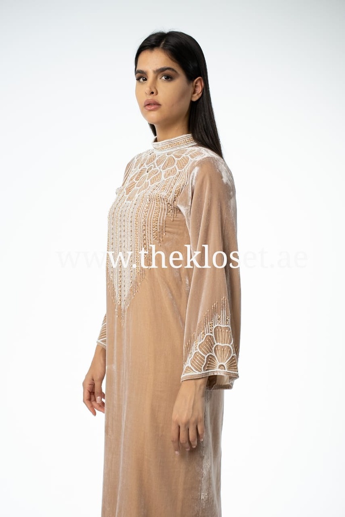 Luxurious high neck hand beaded velvet Dress