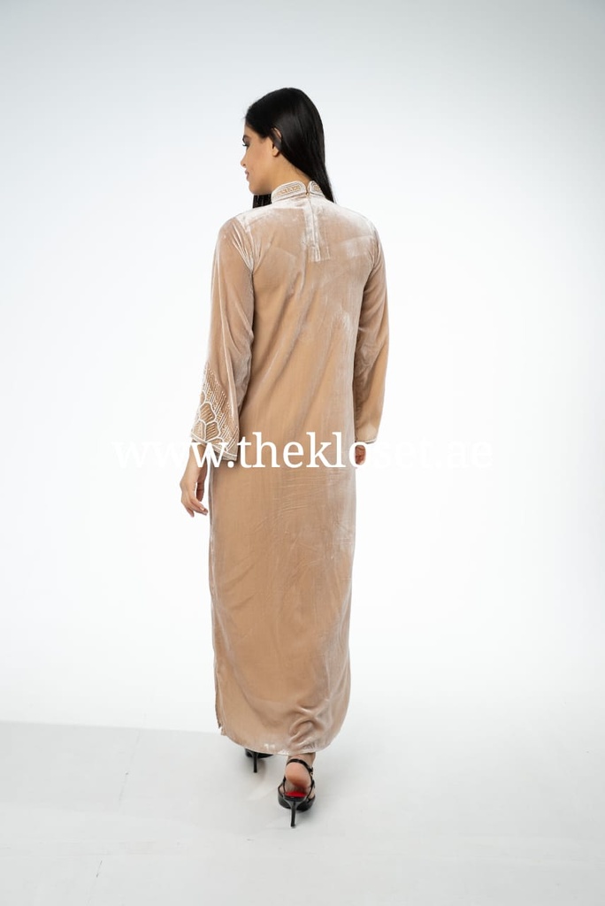 Luxurious high neck hand beaded velvet Dress