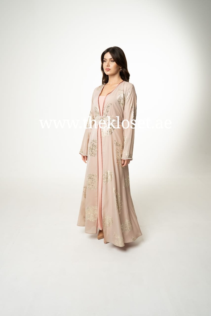 Women's Silver Floral Printed Dress Set with Belt - 2 Pieces