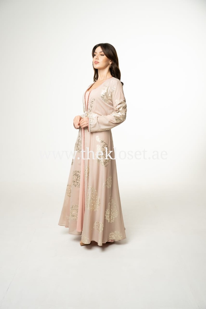 Women's Silver Floral Printed Dress Set with Belt - 2 Pieces