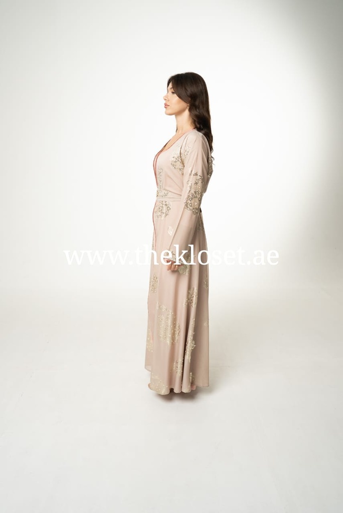 Women's Silver Floral Printed Dress Set with Belt - 2 Pieces