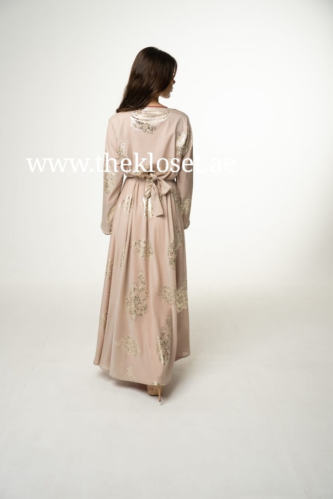 Women's Silver Floral Printed Dress Set with Belt - 2 Pieces