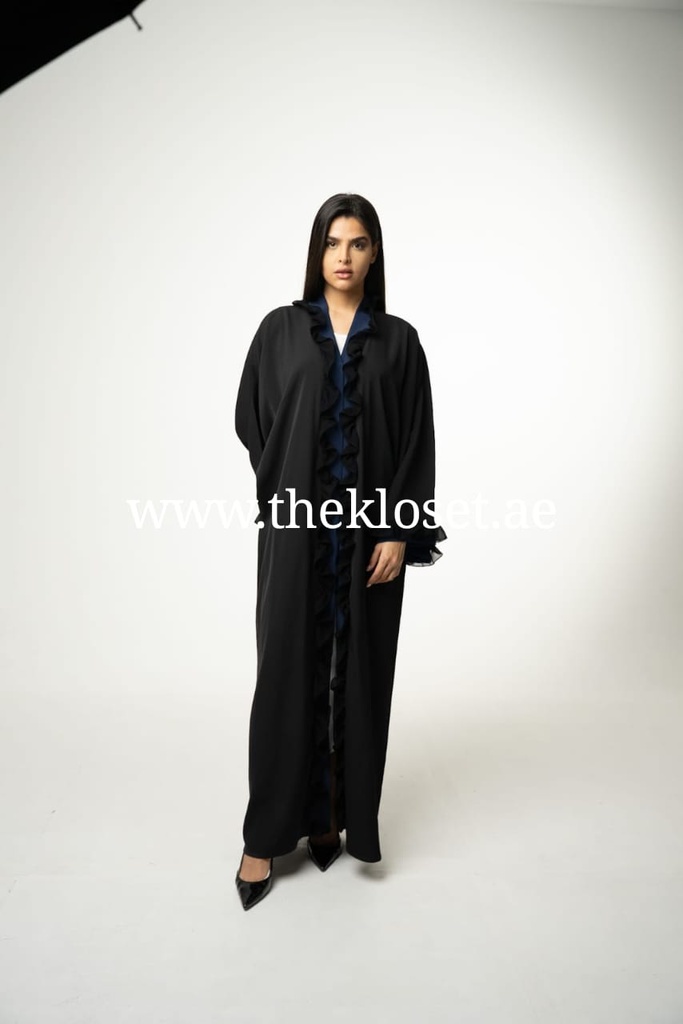 Navy Blue ruffles black Abaya