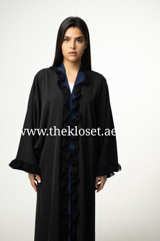Navy Blue ruffles black Abaya