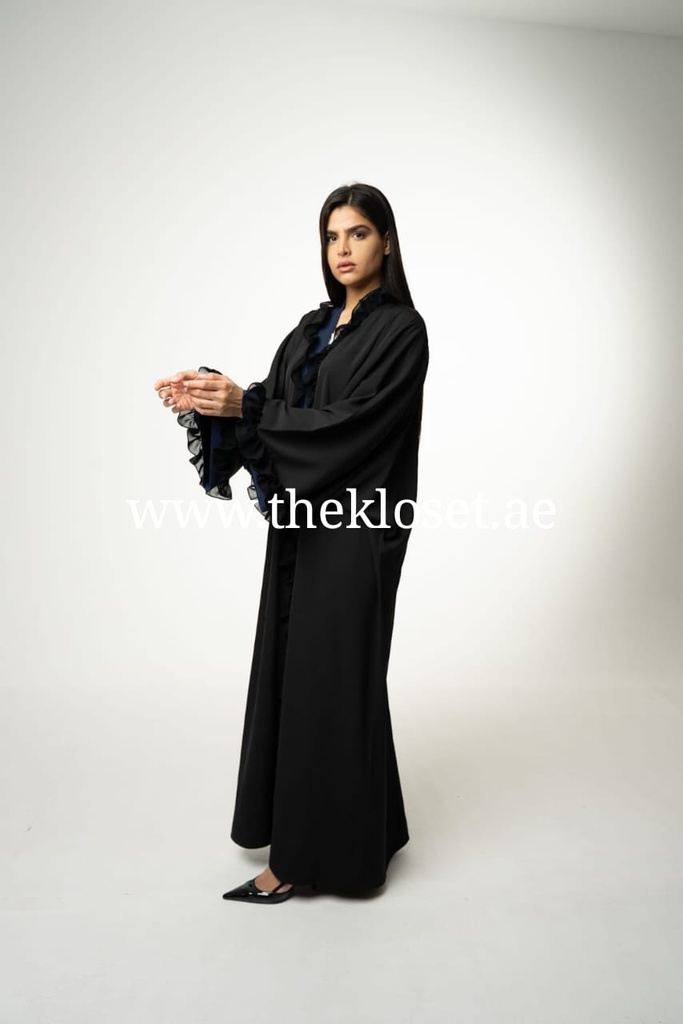 Navy Blue ruffles black Abaya
