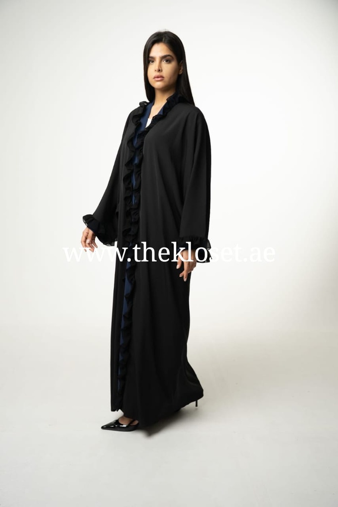 Navy Blue ruffles black Abaya