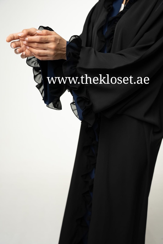 Navy Blue ruffles black Abaya