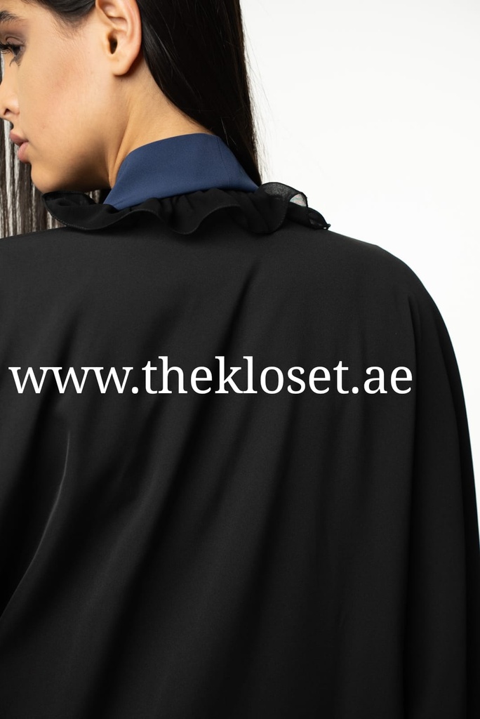 Navy Blue ruffles black Abaya
