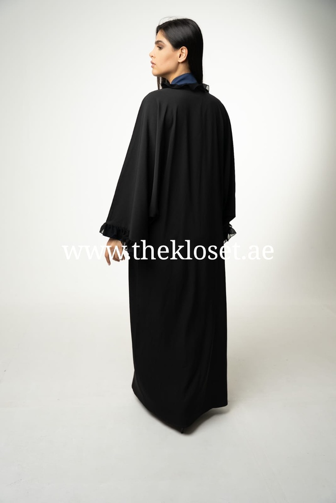 Navy Blue ruffles black Abaya