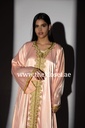 Peach Pink Long Dress With Golden Embroidery Design
