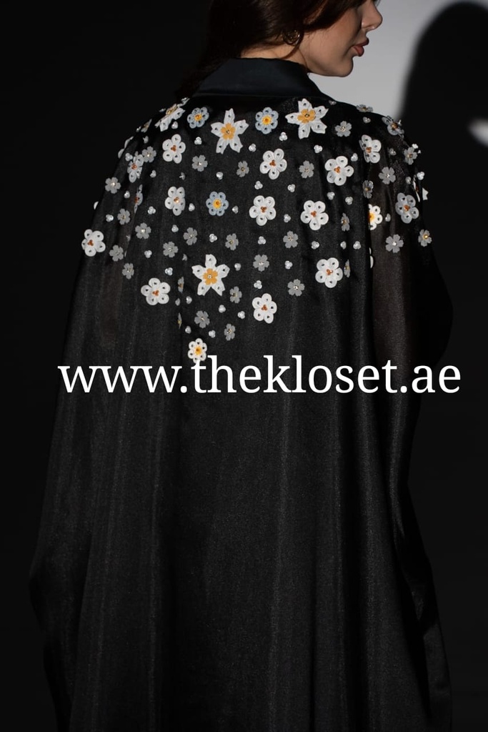 Floral Two Piece Silk & Chiffon Abaya