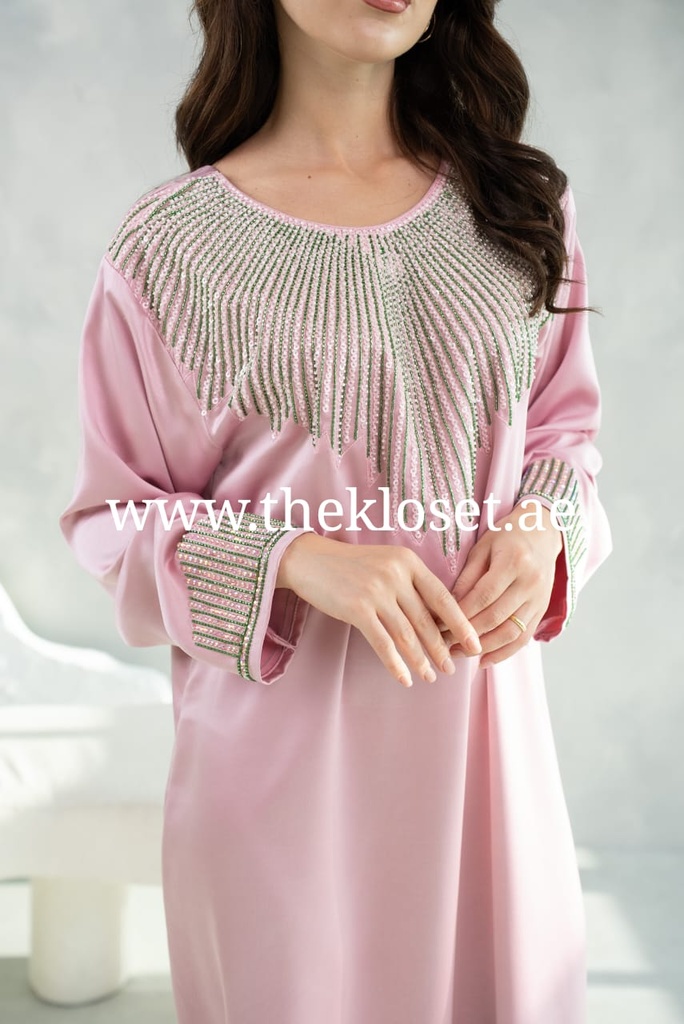  Elegant beaded Sequins pink Dress 