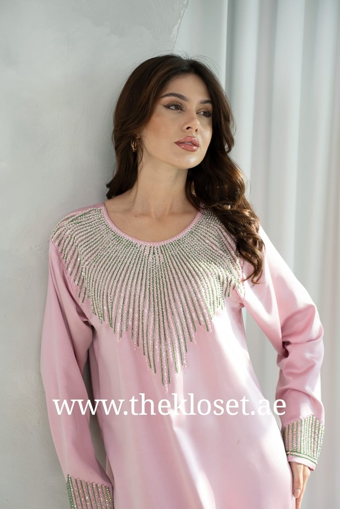  Elegant beaded Sequins pink Dress 