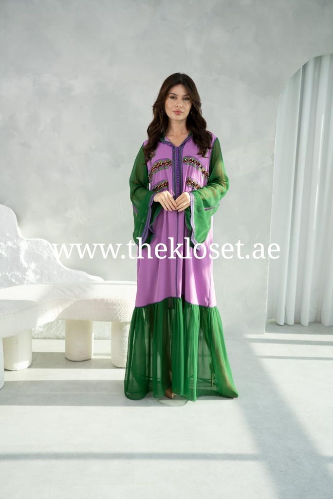 Chic Jalabiya Sleeves Mesh adorned With Rhinestones