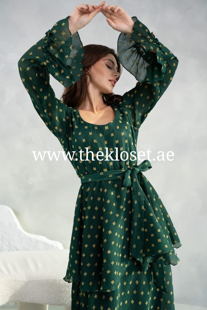 Frilled Green Midi Dress