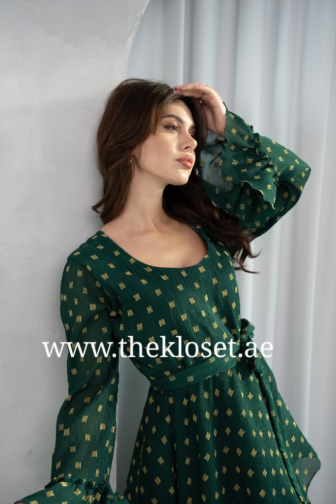 Frilled Green Midi Dress