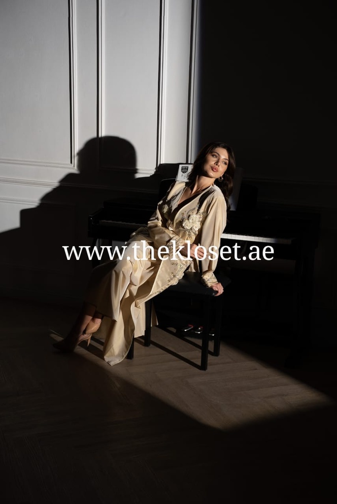 Elegant Embroidered Floral Dress With Belt