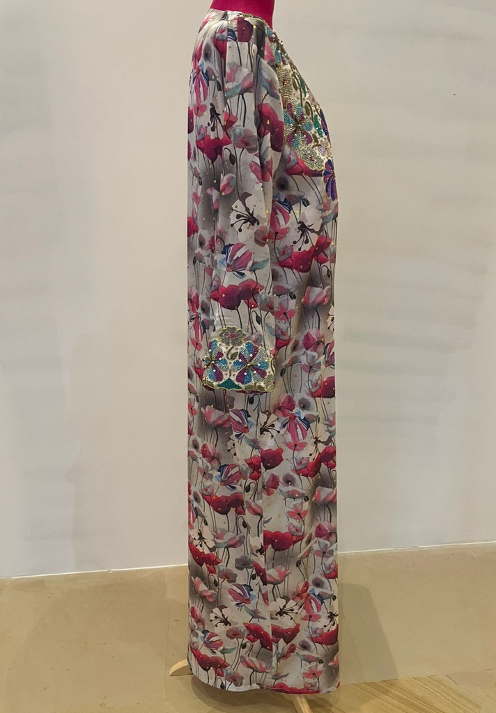  Beautifully embellished dress featuring an intricate floral print 