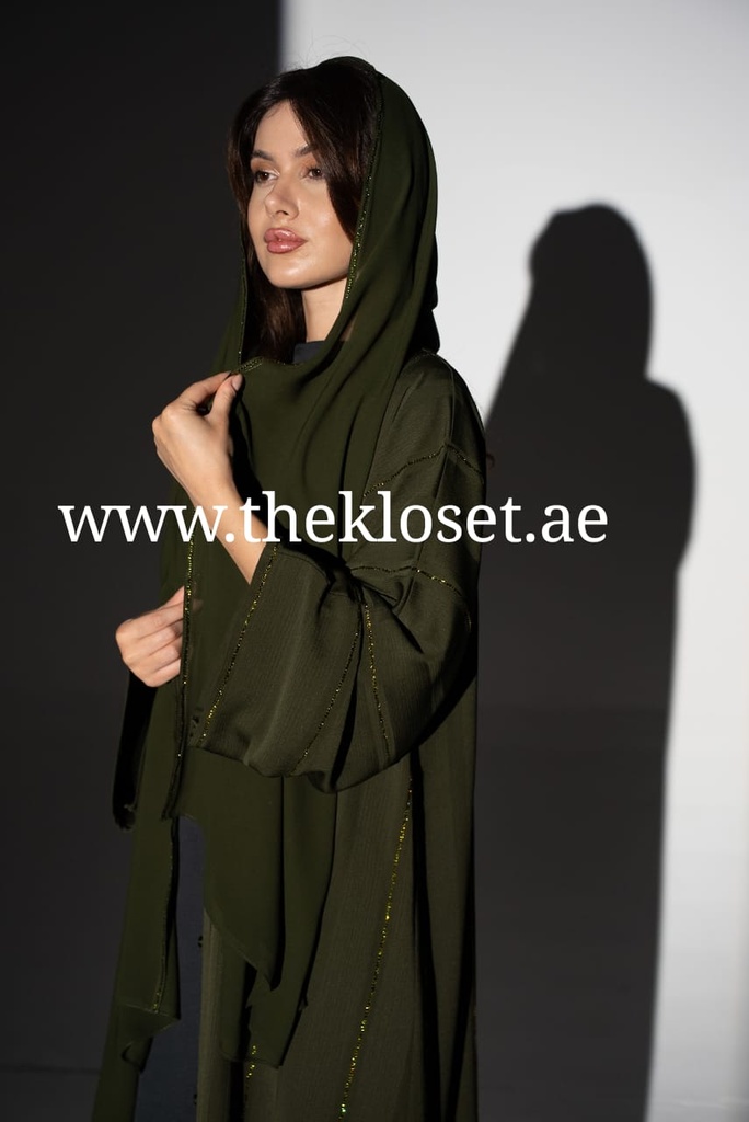 Hand Beaded Fancy Silky Abaya With Shaila